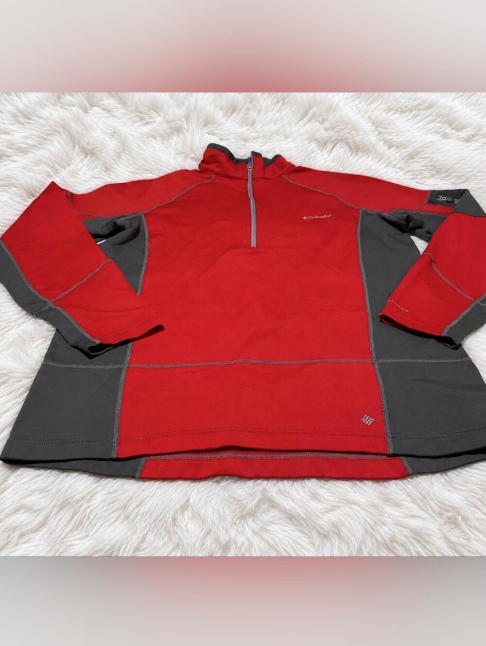 Columbia Men's Red and Gray Half-Zip Performance Fleece Size Medium